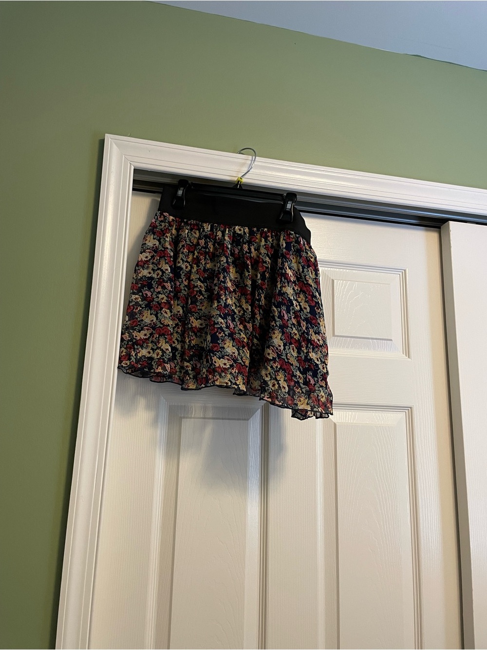 Floral Print Circle Skirt with Navy Waistband
